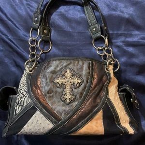 Black, Cross, Western, Animal Print Purse